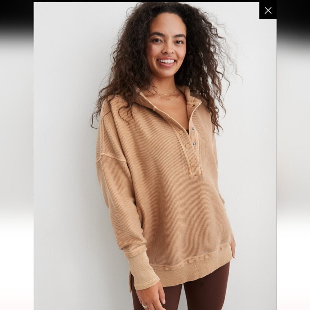 Aerie textured super cozy hooded sweater brown